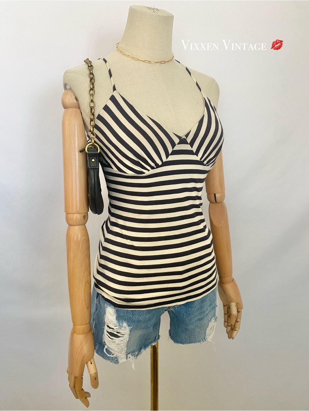 VINTAGE Y2K TRINA TURK NAUTICAL STRIPE STRAPPY V-NECK CAMI TOP